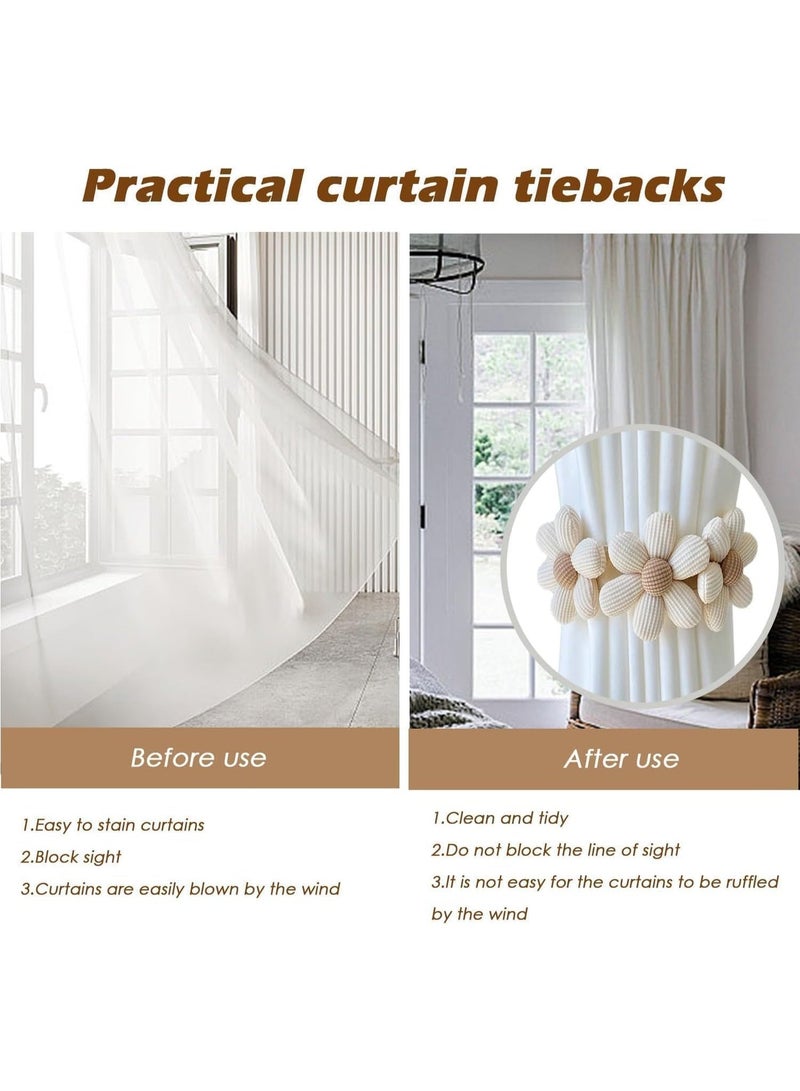 ChicAbode 2 قطعة من ربط الستائر، حاملات ستائر زهور بولو، حاملات ستائر زهور الشمس البسيطة والأنيقة، زخرفة غرفة نوم بولو (2 قطعة كريمية) (ثلاثة أزهار كريمية) - Image 3